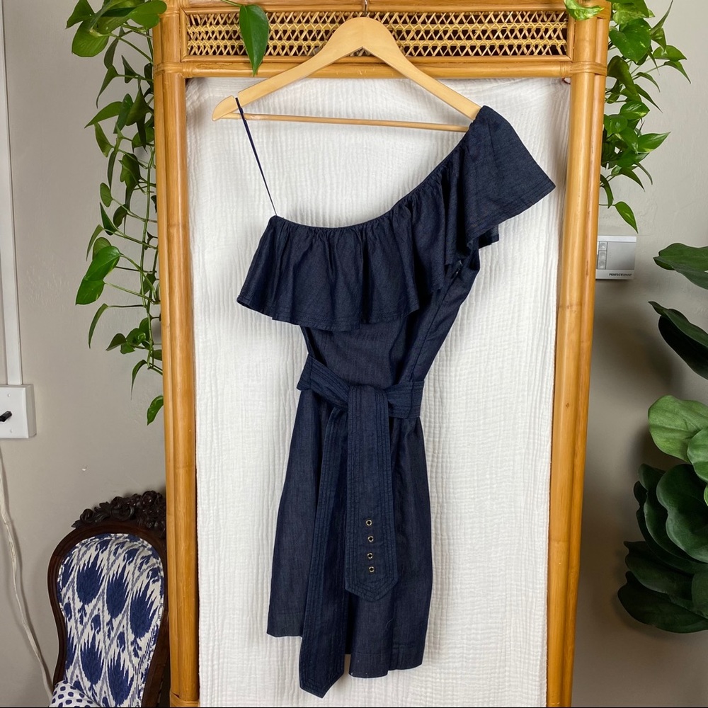 TRINA TURK DENIM ASYMMETRIC RUFFLE DRESS 1shoulder